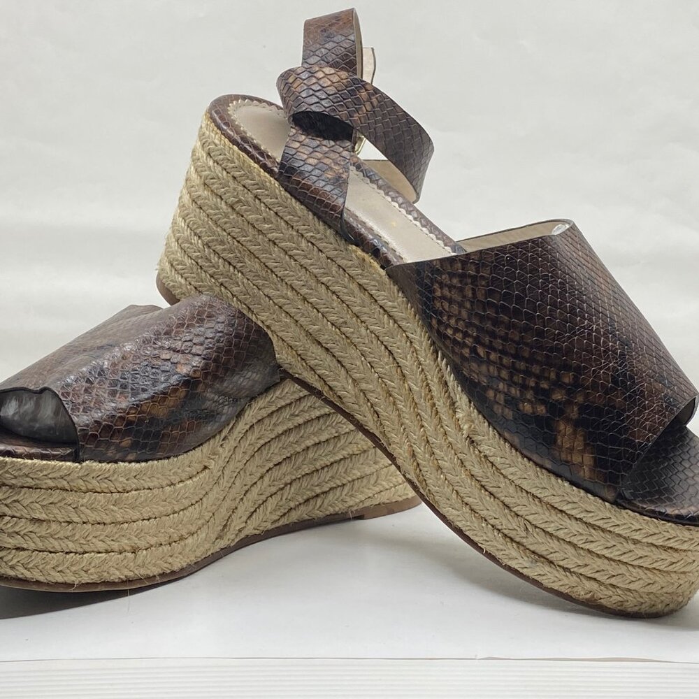 Zara Brown Animal Print Platform Espadrilles Leather Wedges Sandals Size 7.5